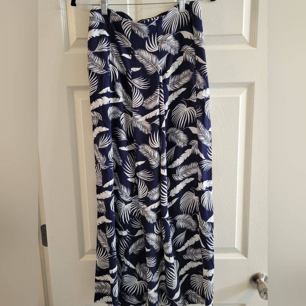 Boden Womens Padstow Wide Leg Pants Blue White Tropical Palm Trees Pockets